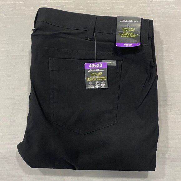 Eddie Bauer Fleece Lined Tech Pants Mens 40 x 30 Black Water Repellent Insulated - Picture 1 of 14